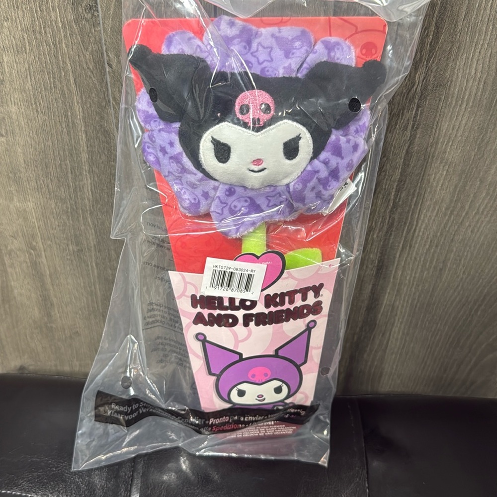 New Hello Kitty & Friends Kuromi Plush Purple Flower & Bendable Stem In Package